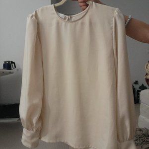 OAK + FORT Cream/White Back Tie Blouse (Size L)